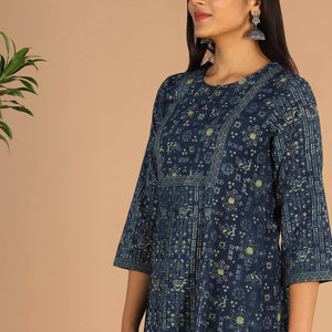 Indigo Ajrak handblock printed cotton kurta , pants set
