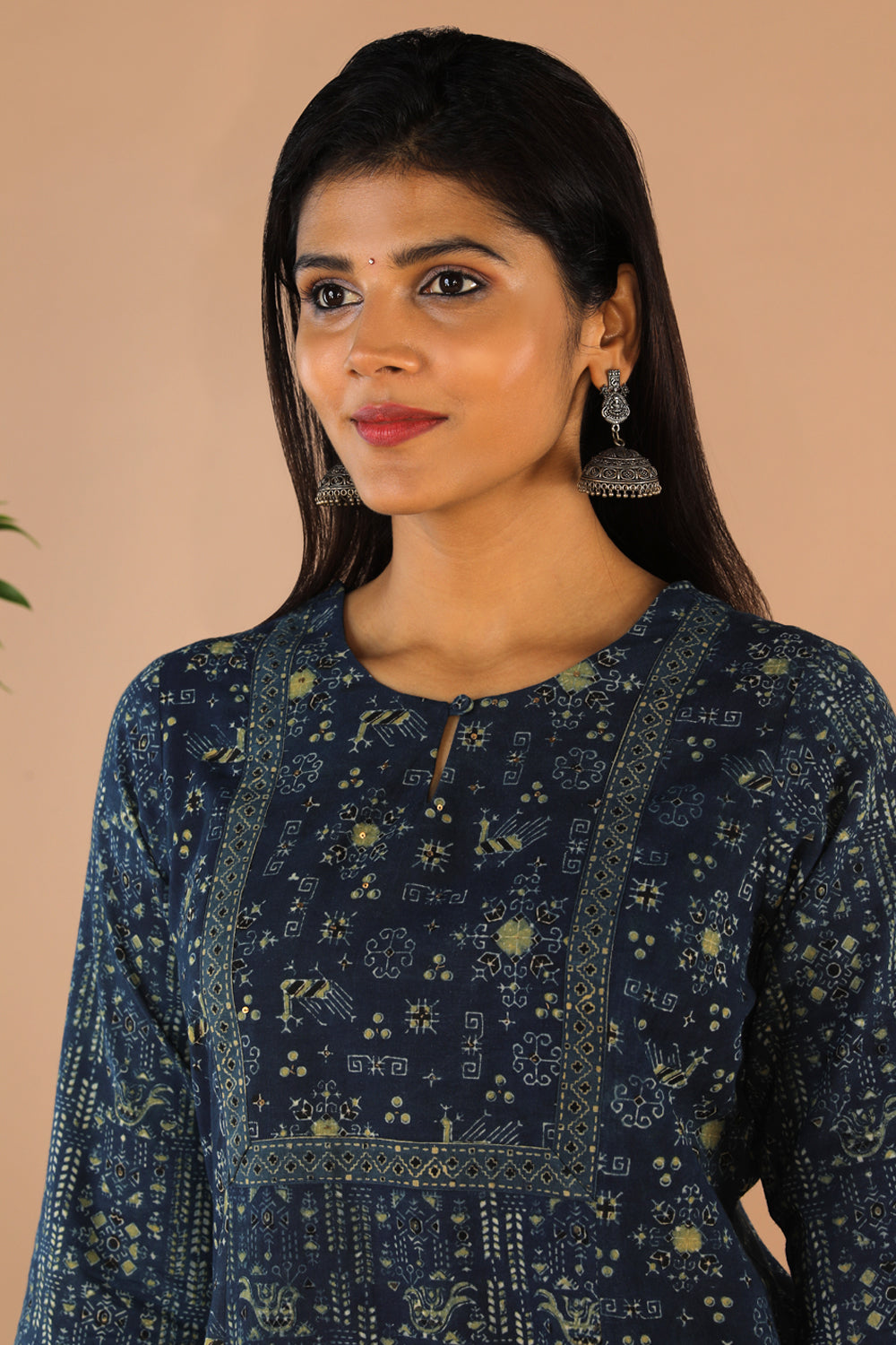 Indigo Ajrak handblock printed cotton kurta , pants set