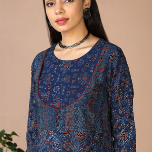 Indigo Ajrak handblock printed long ethnic dress