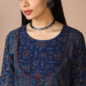 Indigo Ajrak handblock printed long ethnic dress