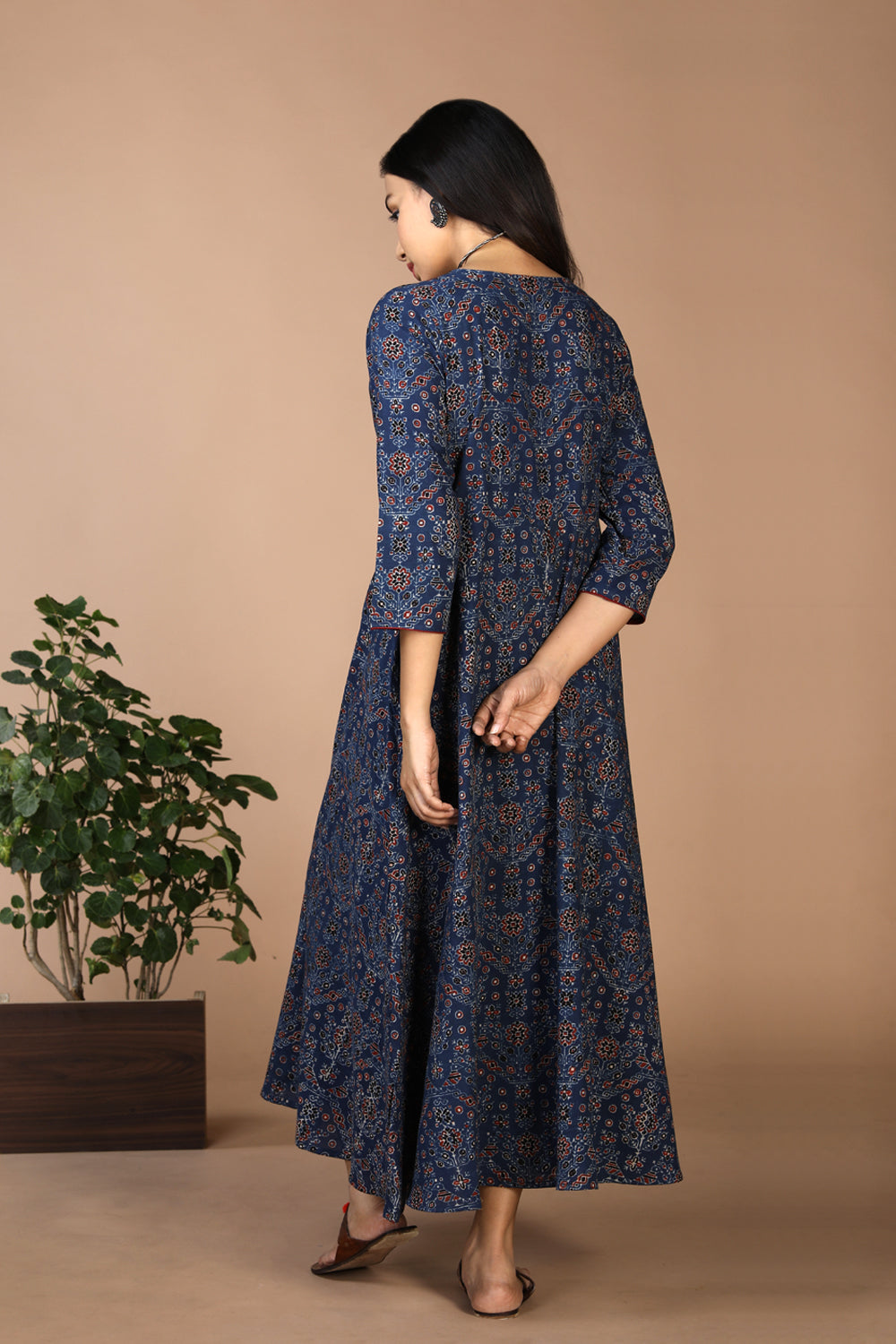 Indigo Ajrak handblock printed long ethnic dress