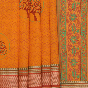 Hand block printed cotton saree