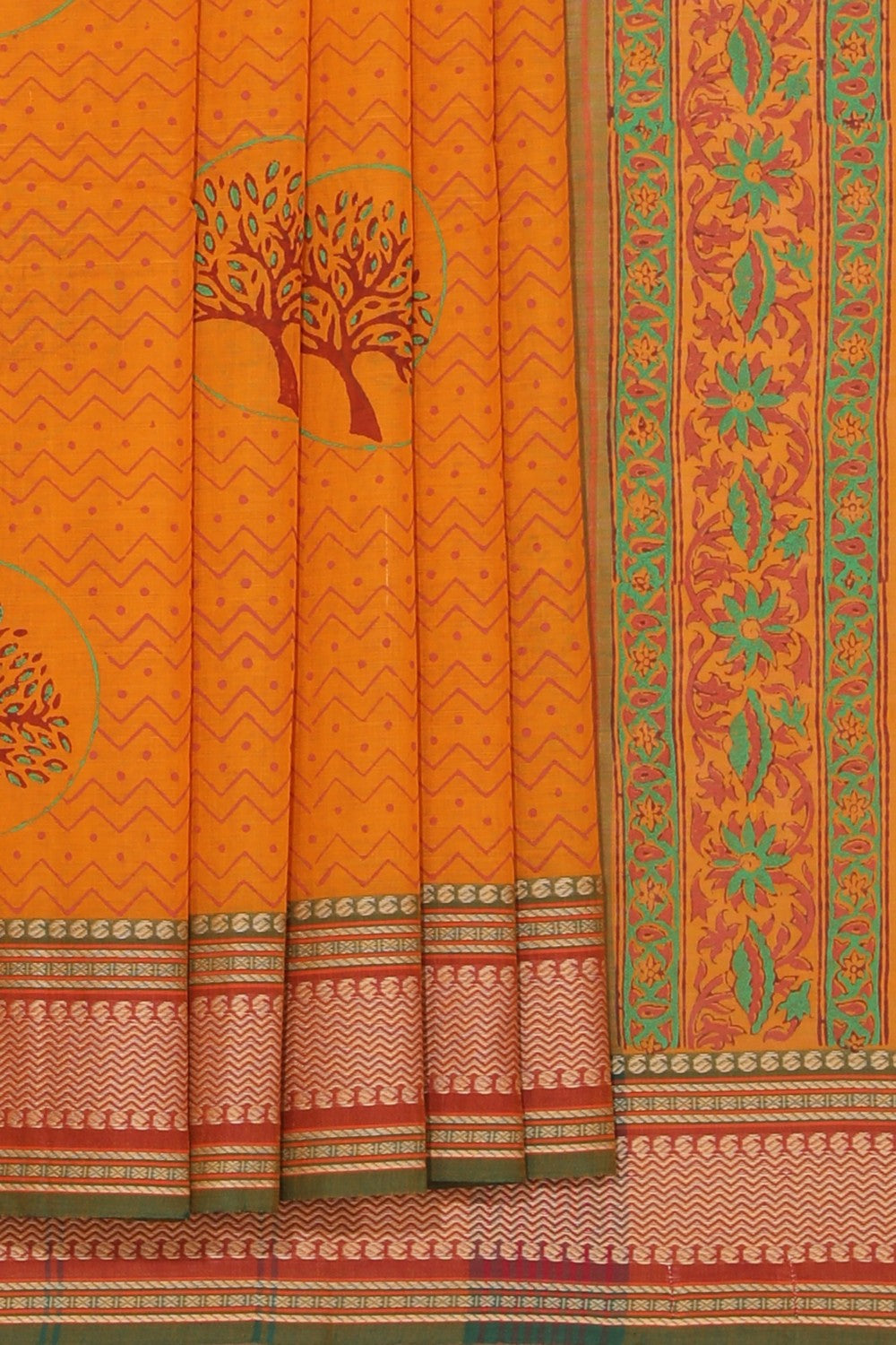 Hand block printed cotton saree