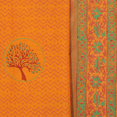 Hand block printed cotton saree
