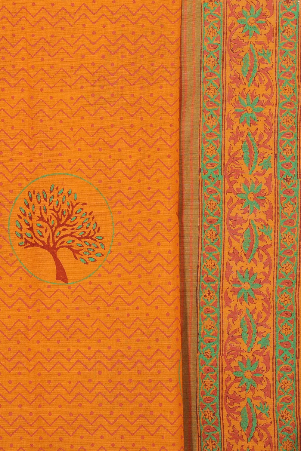 Hand block printed cotton saree