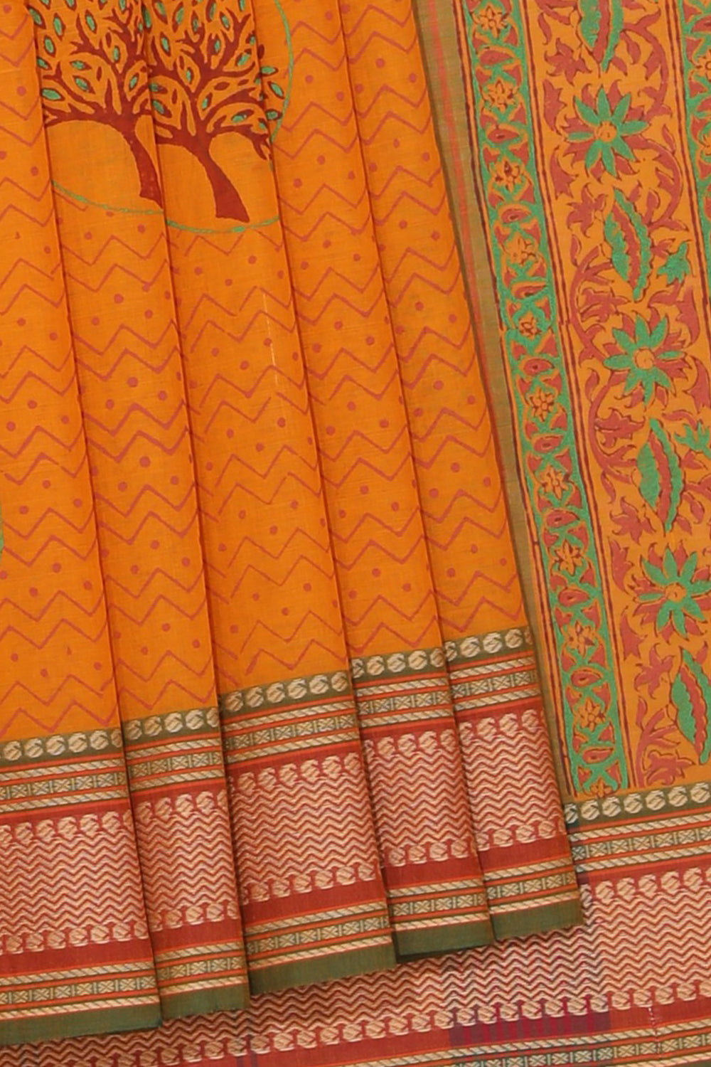 Hand block printed cotton saree