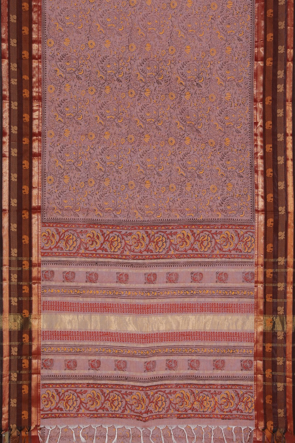 Hand block printed cotton saree