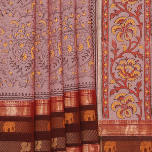 Hand block printed cotton saree
