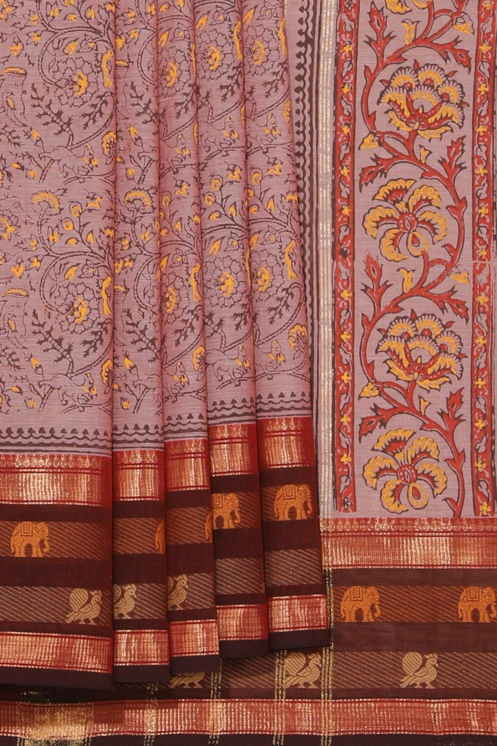 Hand block printed cotton saree