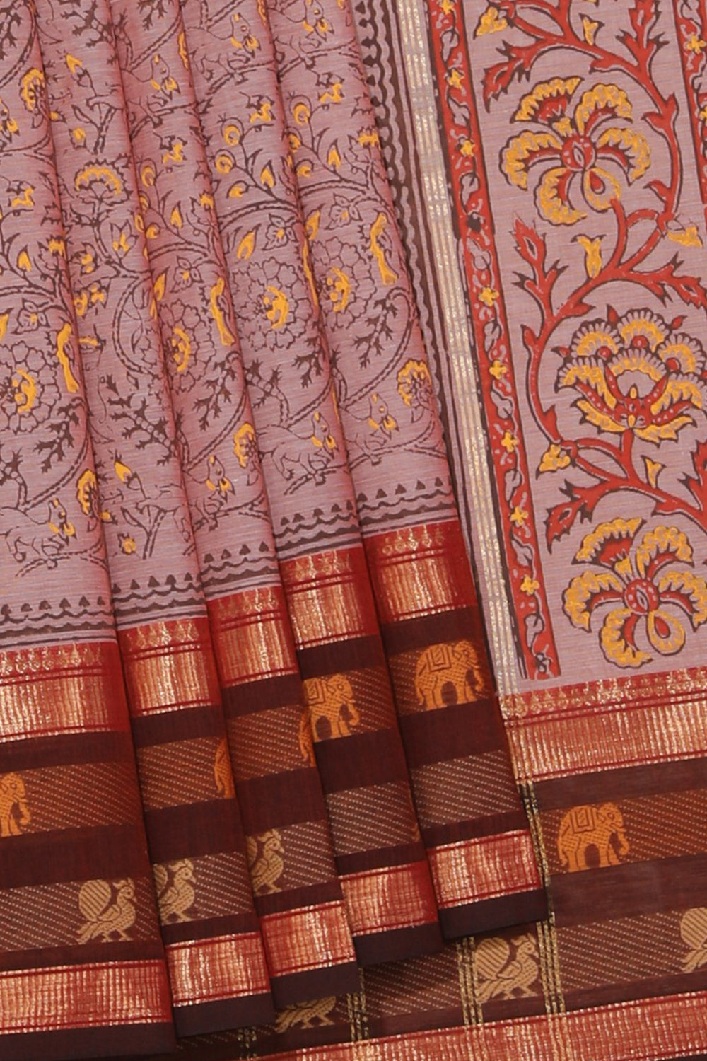 Hand block printed cotton saree