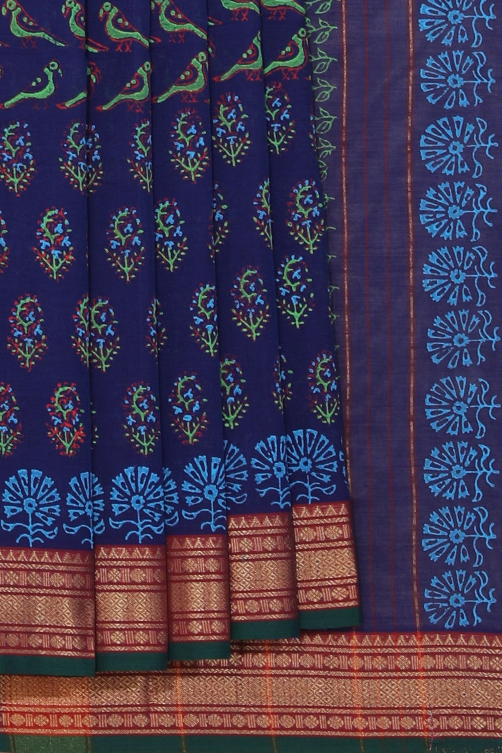 Hand block printed cotton saree