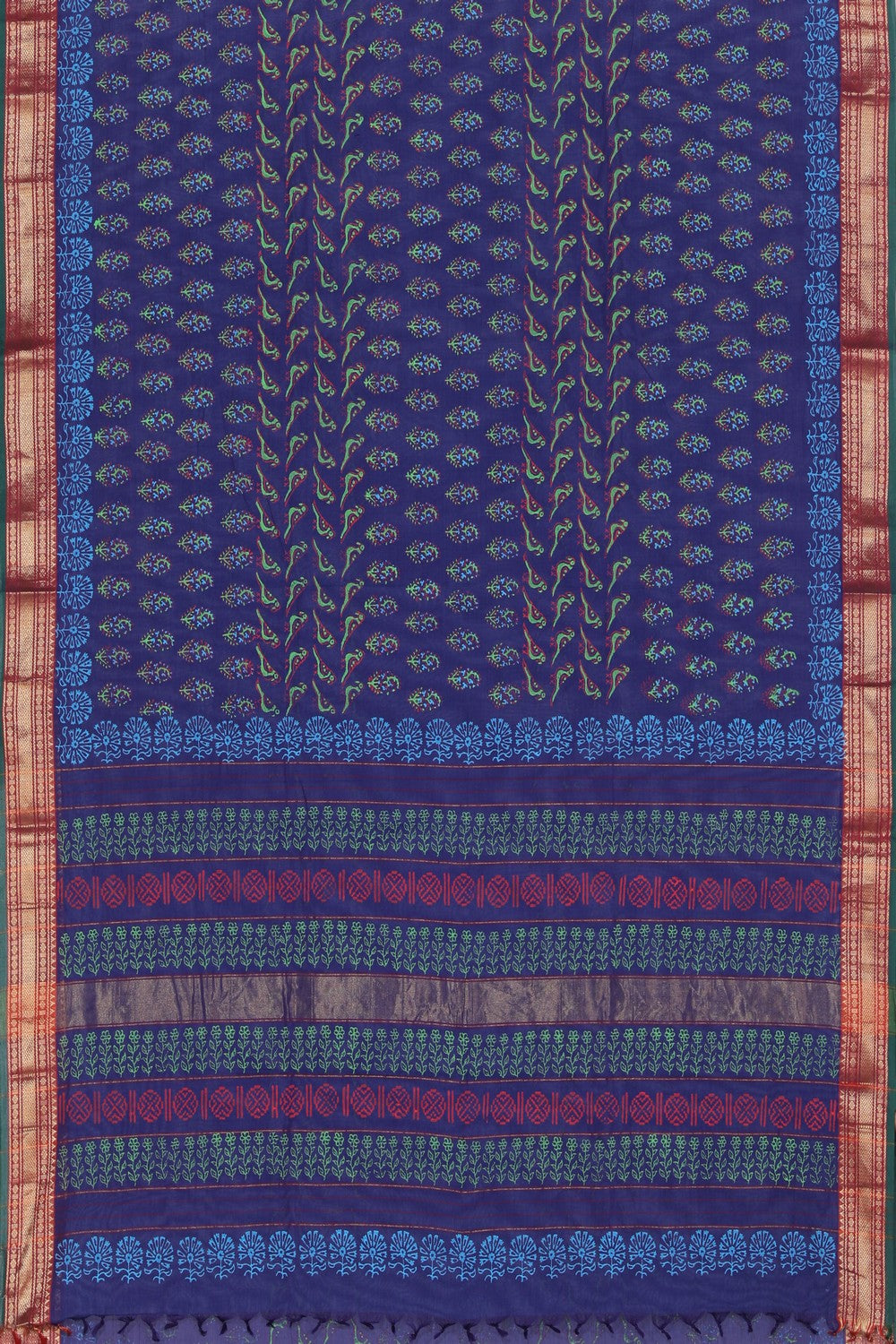 Hand block printed cotton saree