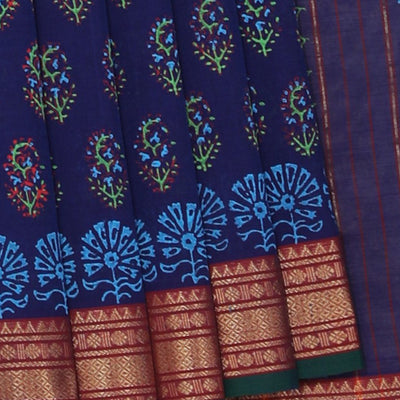 Hand block printed cotton saree