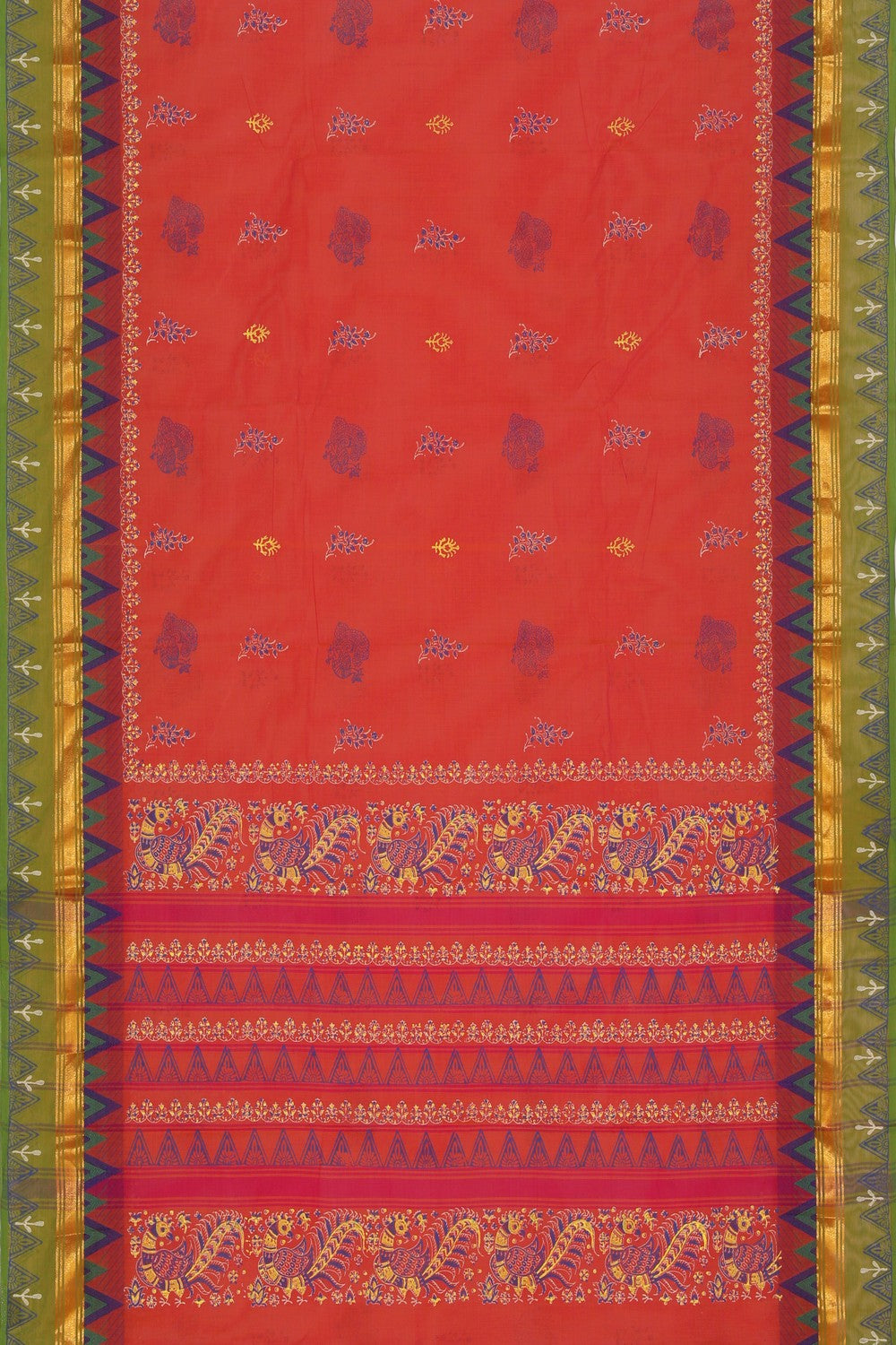 Hand block printed cotton saree
