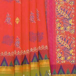 Hand block printed cotton saree