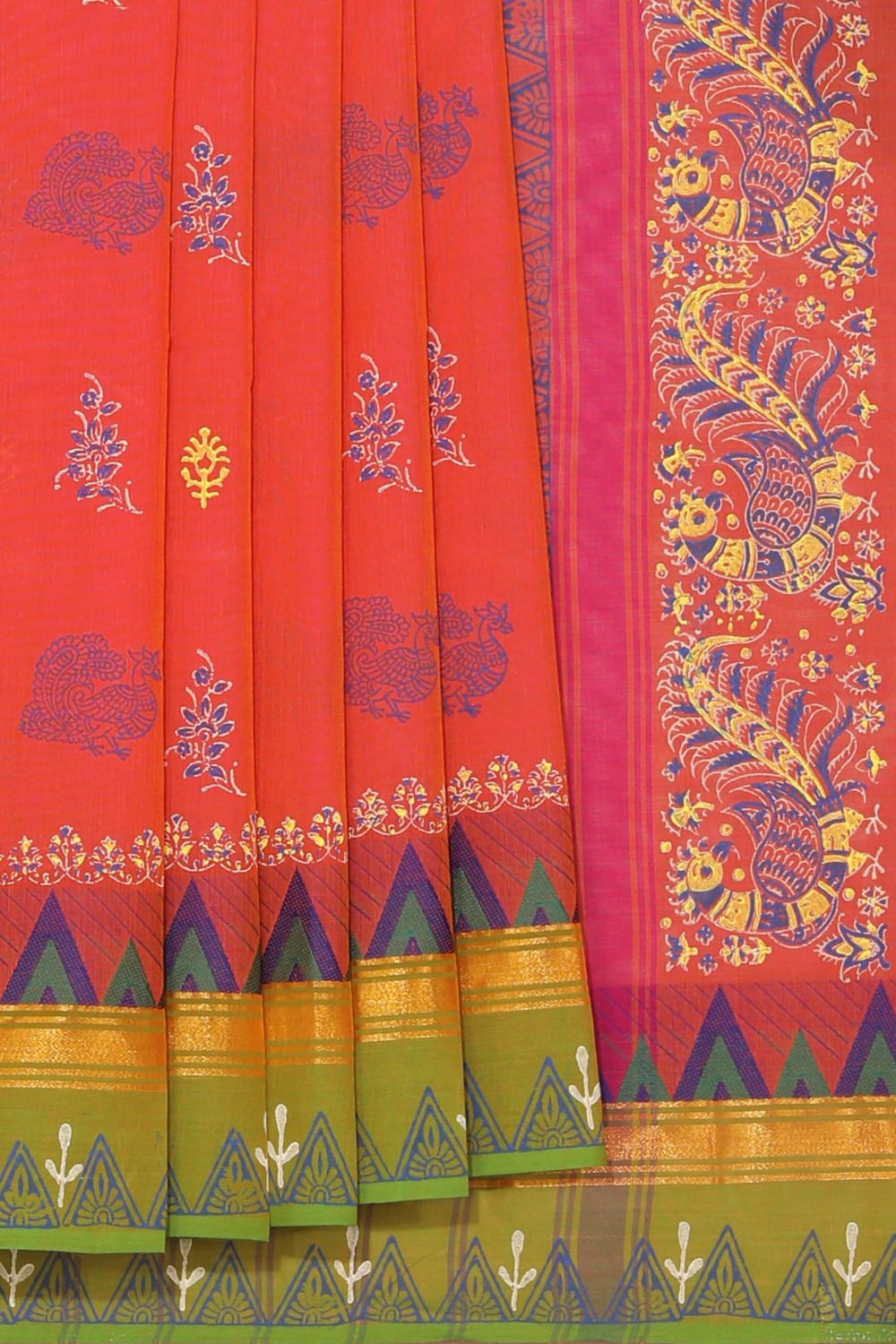 Hand block printed cotton saree