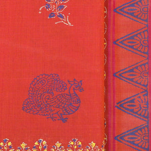 Hand block printed cotton saree