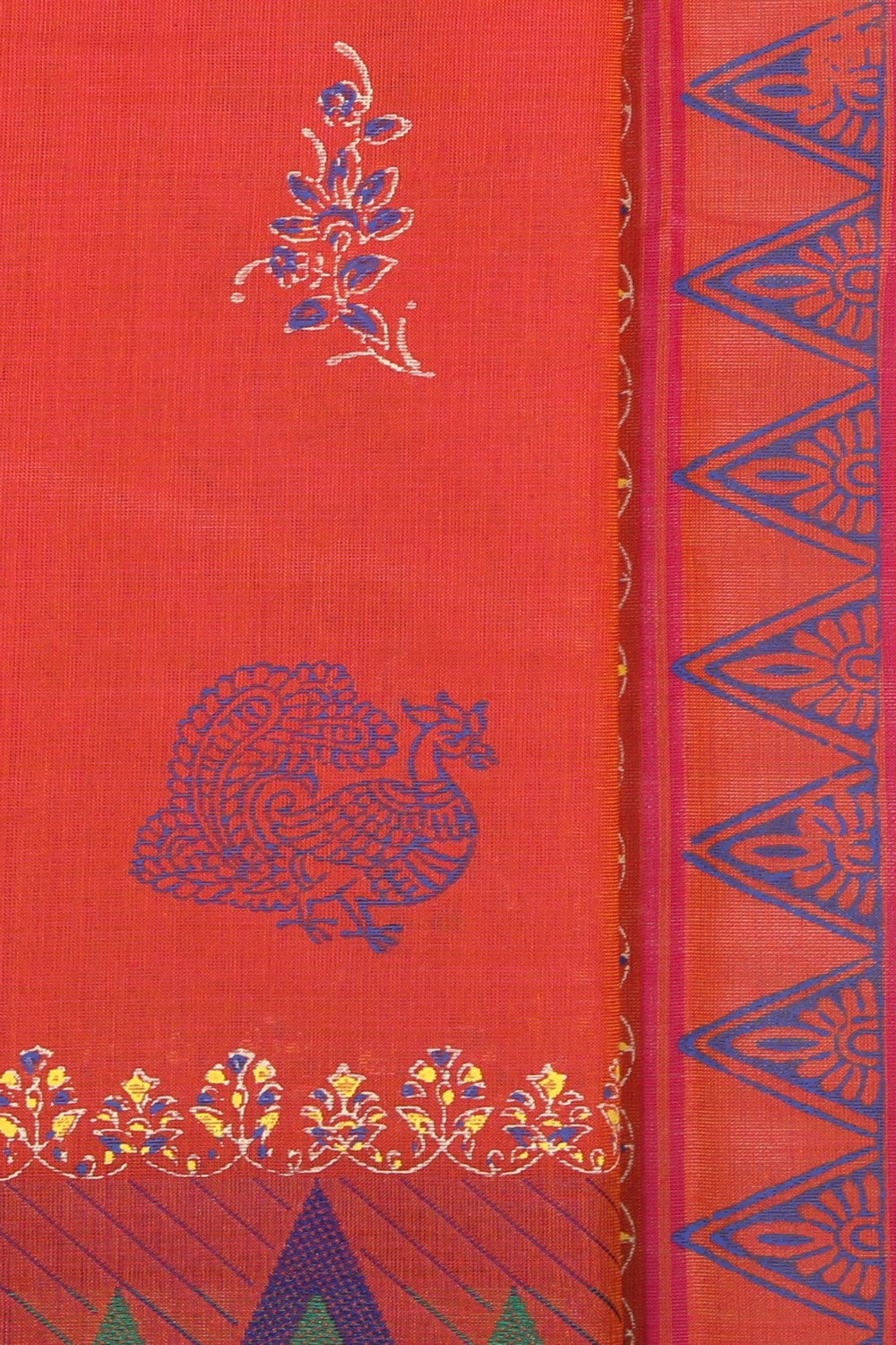 Hand block printed cotton saree