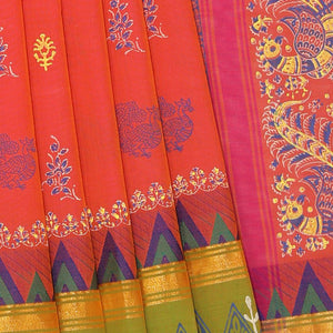 Hand block printed cotton saree