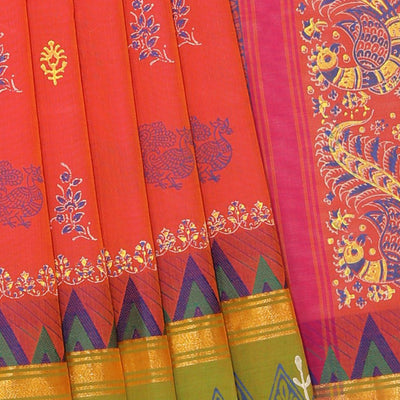 Hand block printed cotton saree