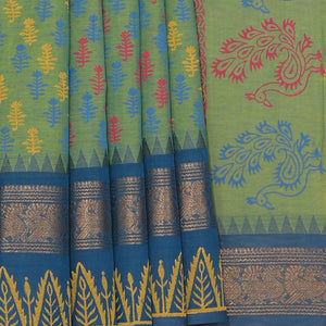 Hand block printed cotton saree