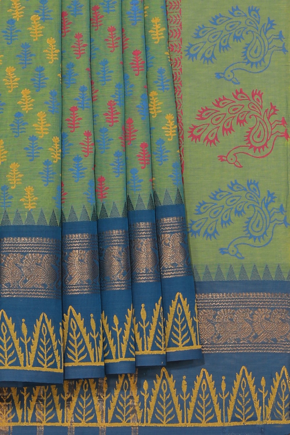 Hand block printed cotton saree