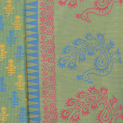 Hand block printed cotton saree