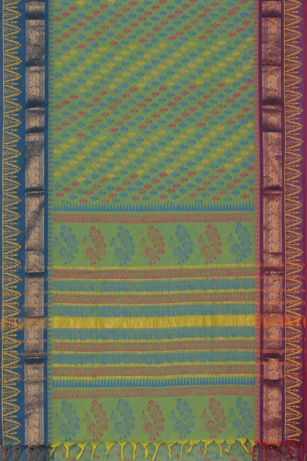 Hand block printed cotton saree