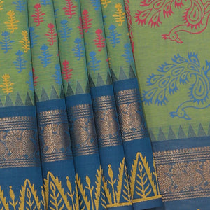 Hand block printed cotton saree