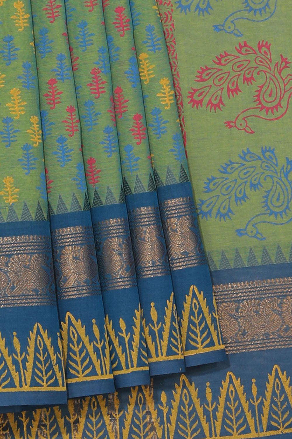 Hand block printed cotton saree