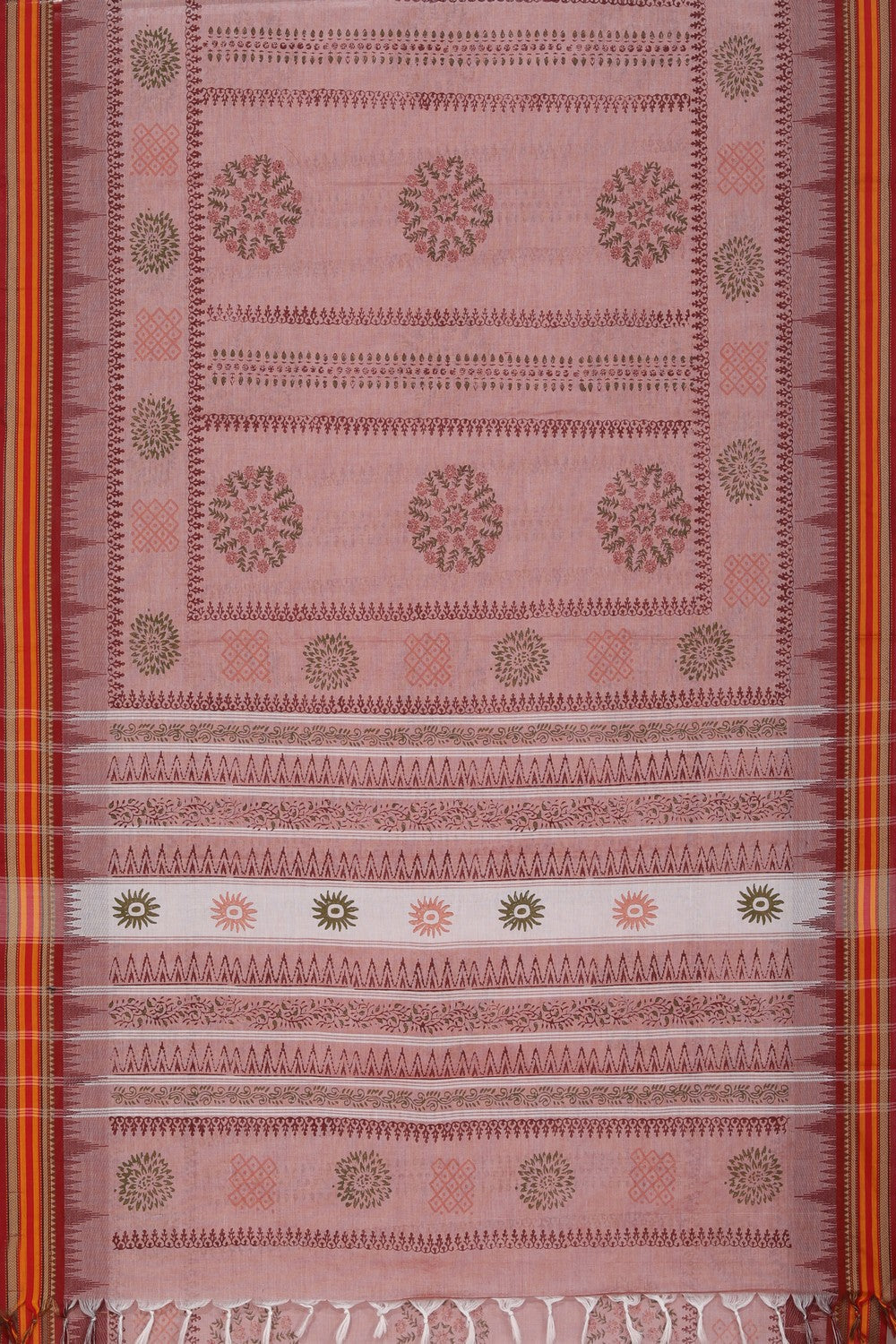 Hand block printed cotton saree