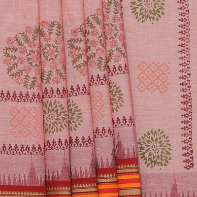 Hand block printed cotton saree