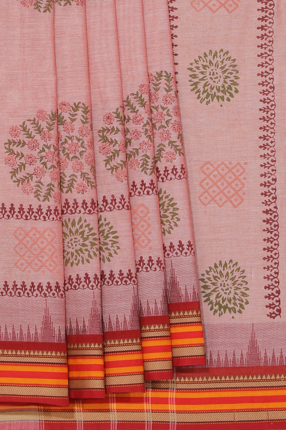 Hand block printed cotton saree