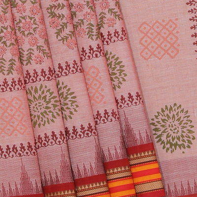 Hand block printed cotton saree