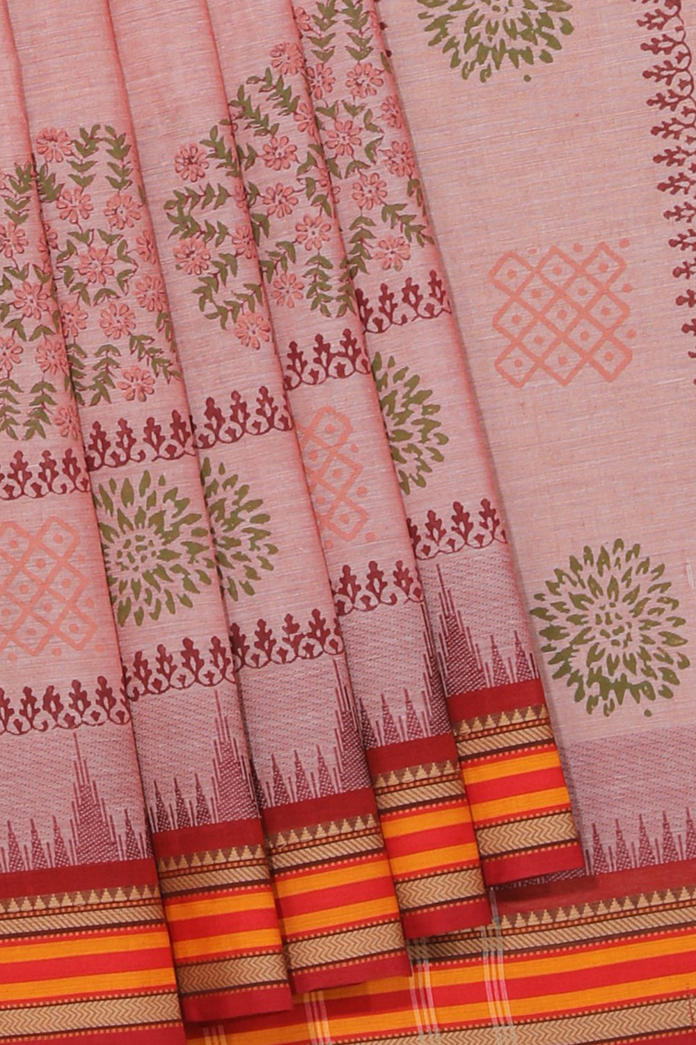 Hand block printed cotton saree
