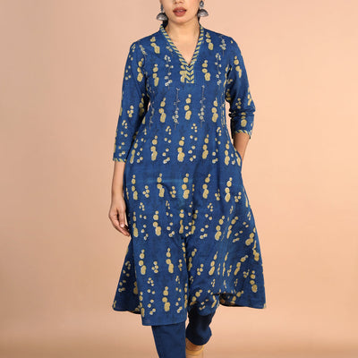 Indigo blue Bagru cotton handblock printed Kurti