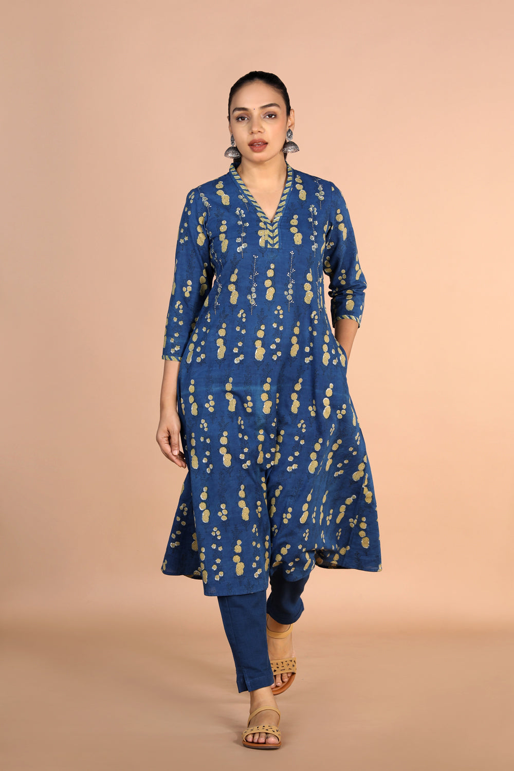 Indigo blue Bagru cotton handblock printed Kurti
