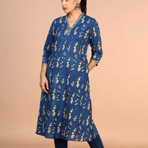 Indigo blue Bagru cotton handblock printed Kurti