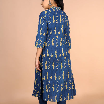 Indigo blue Bagru cotton handblock printed Kurti