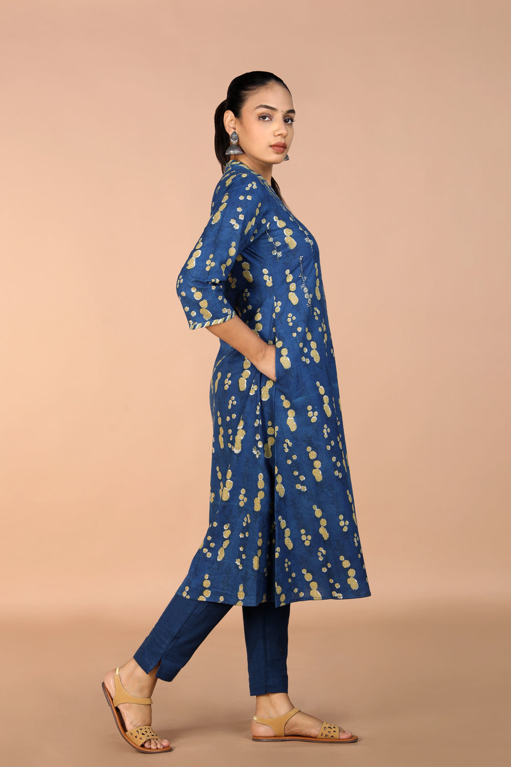 Indigo blue Bagru cotton handblock printed Kurti