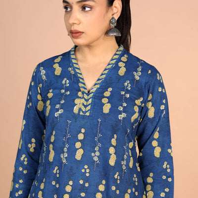 Indigo blue Bagru cotton handblock printed Kurti