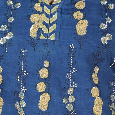 Indigo blue Bagru cotton handblock printed Kurti