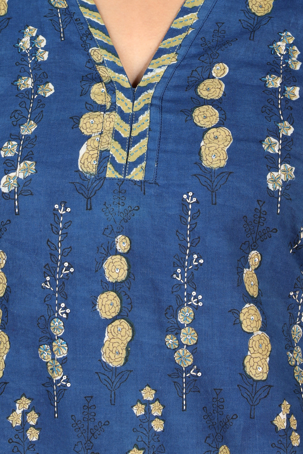 Indigo blue Bagru cotton handblock printed Kurti
