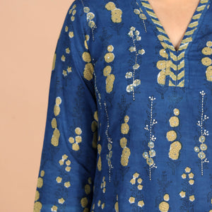 Indigo blue Bagru cotton handblock printed Kurti