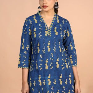 Indigo blue Bagru cotton handblock printed Kurti
