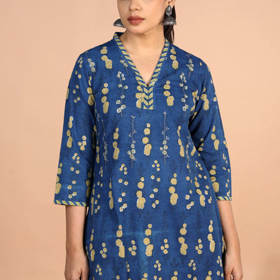 Indigo blue Bagru cotton handblock printed Kurti