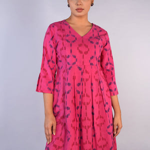 Deep Pink Cotton Pochampally Ikat Kurta
