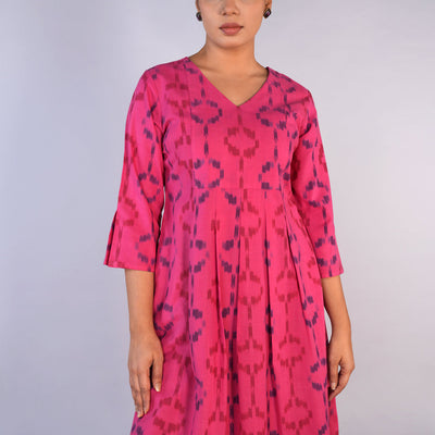 Deep Pink Cotton Pochampally Ikat Kurta