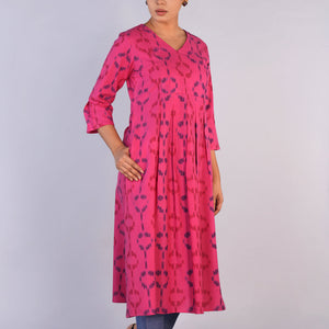 Deep Pink Cotton Pochampally Ikat Kurta