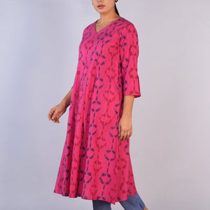 Deep Pink Cotton Pochampally Ikat Kurta